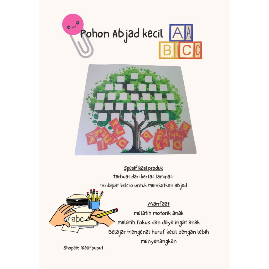 mainan edukasi hijaiyah/mainan edukasi abjad/pohon huruf