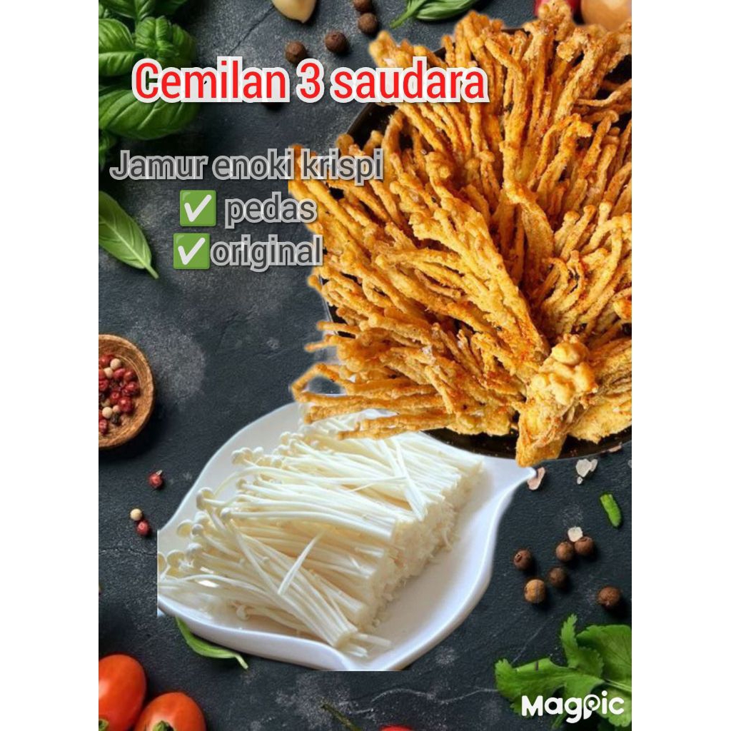 

jamur enoki krispi pedas original/cemilan 3 saudara