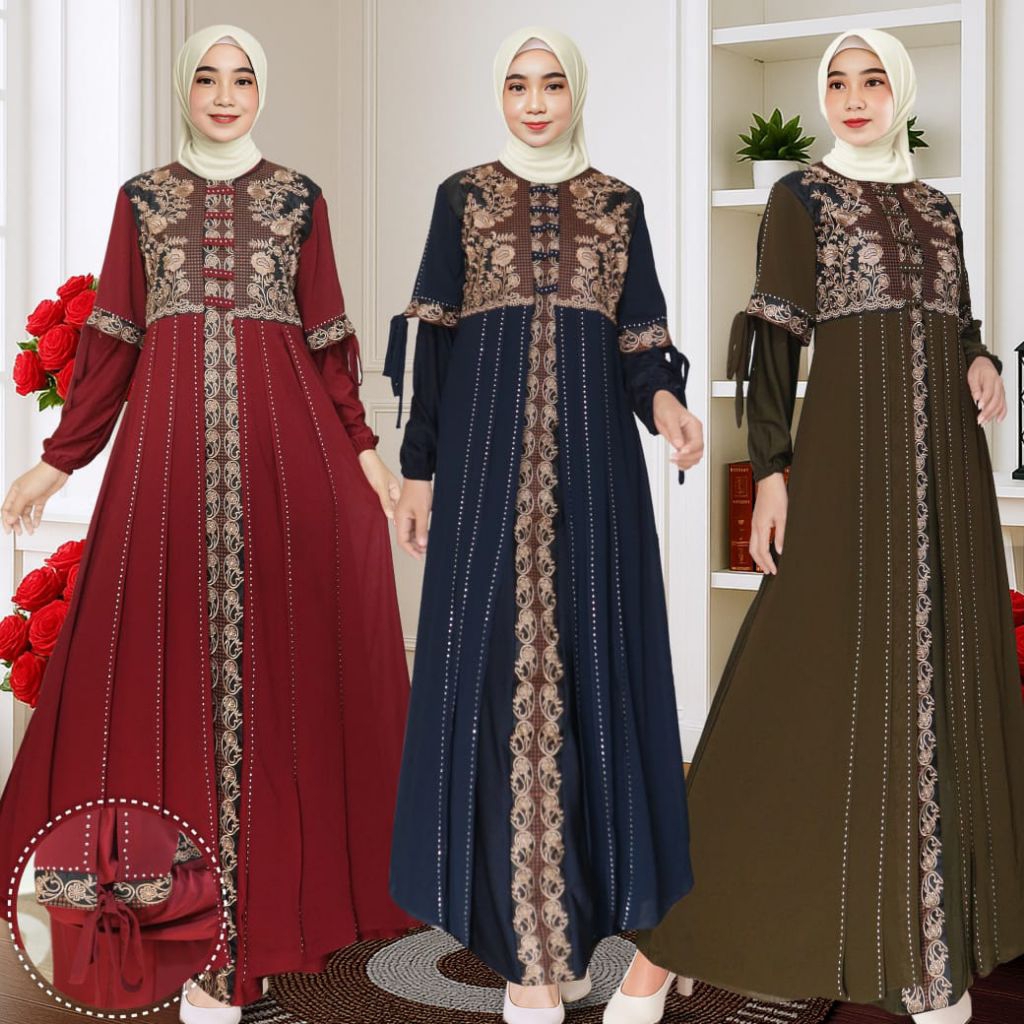 Gamis Abaya Turkey Premium Serena Motif Bunga Bordir Rempel Bawah Terbaru Mewah Remaja Dewasa