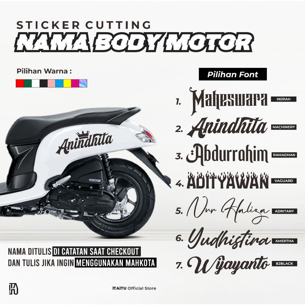 iTAiTU - STICKER CUSTOM NAMA BODY MOTOR SCOOPY, BEAT, VARIO, DLL HOLOGRAM