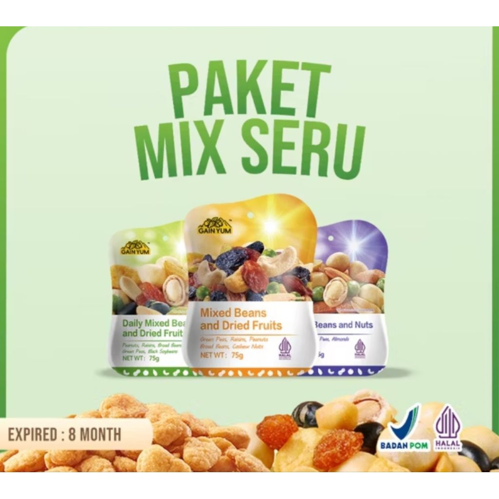 

HALAL GAINYUM Snack Kacang & Buah kering 75gr