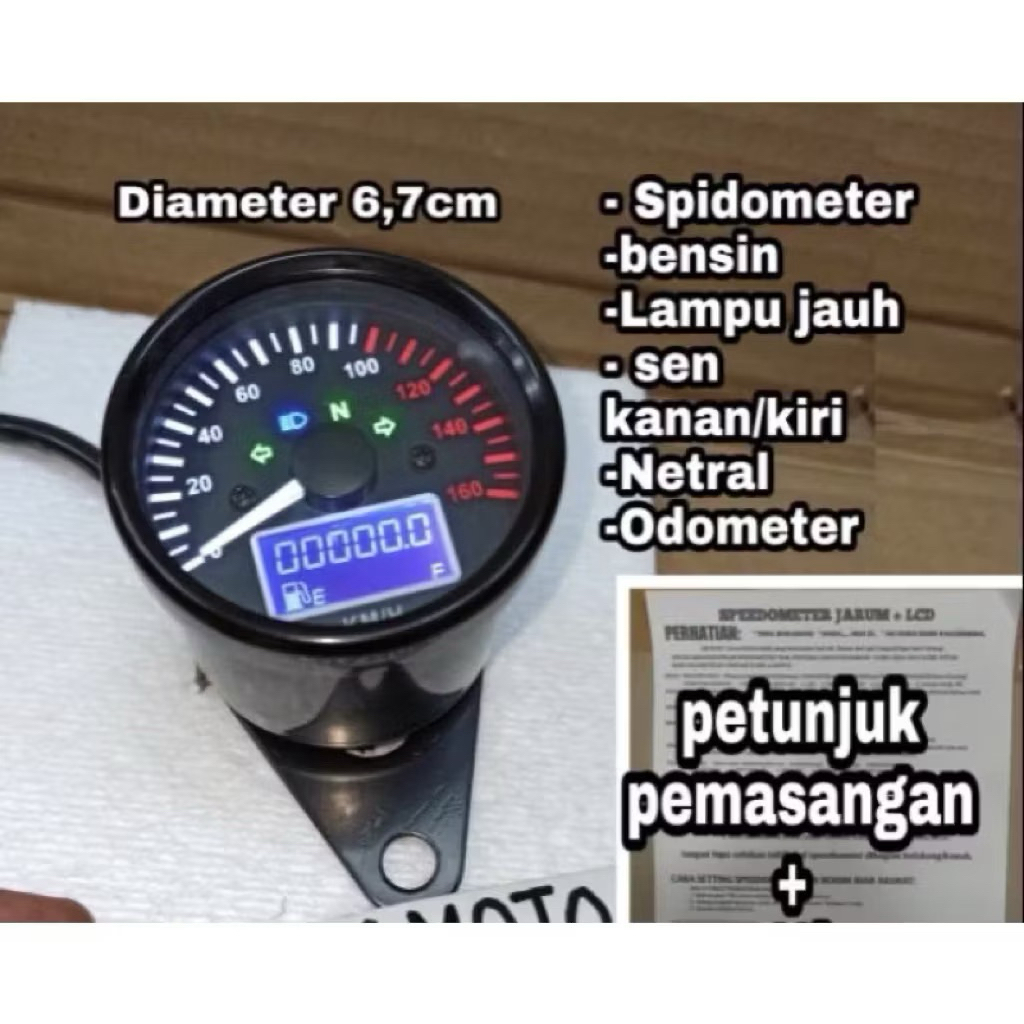 spidometer jarum dan ampere bensin digital bulat hitam universal speedometer amper bensin