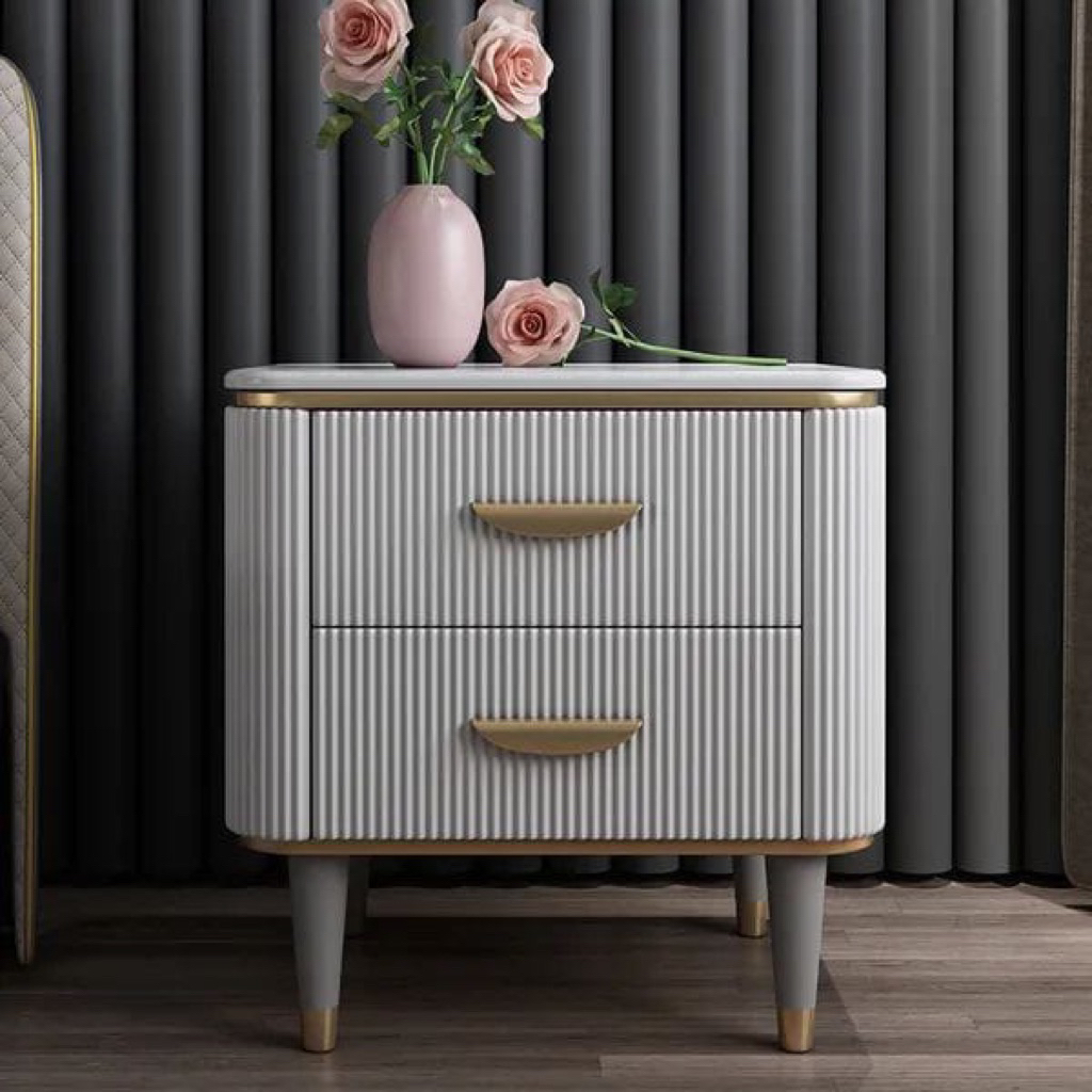 Nakas salur kombinasi besi gold nakas top marmer