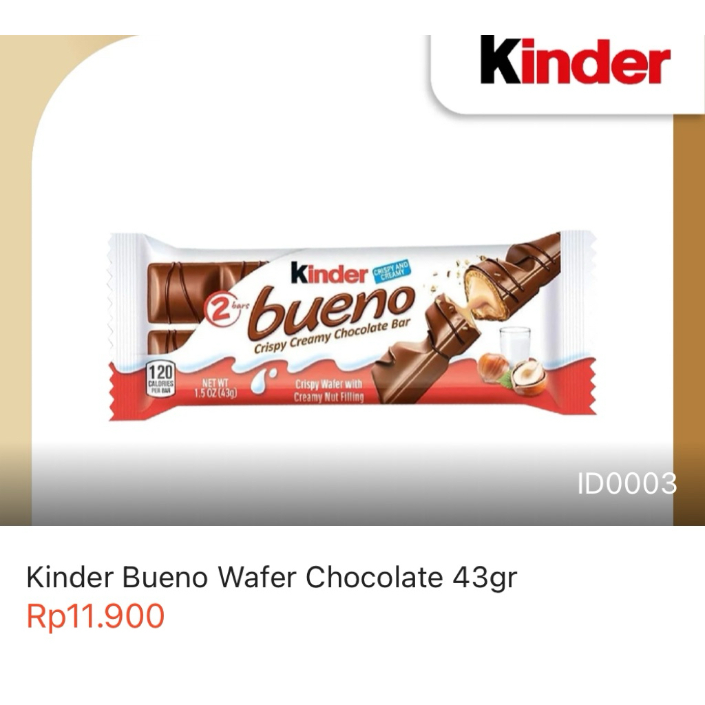 

Kinder Bueno Wafer Chocolate 43gr