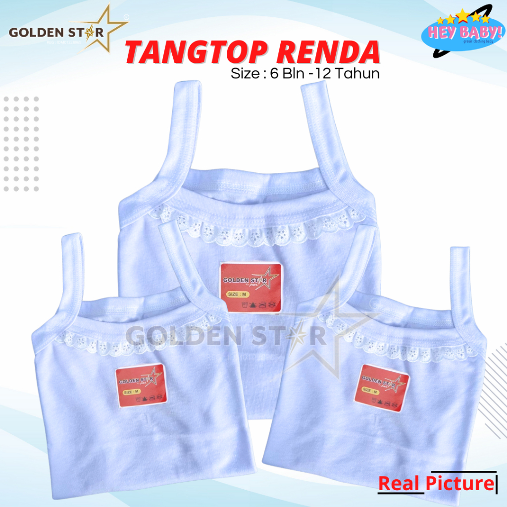 6 pcs tangtop anak perempuan 5 tahun merk GOLDEN STAR warna Putih / tanktop Renda anak / tangtop ana
