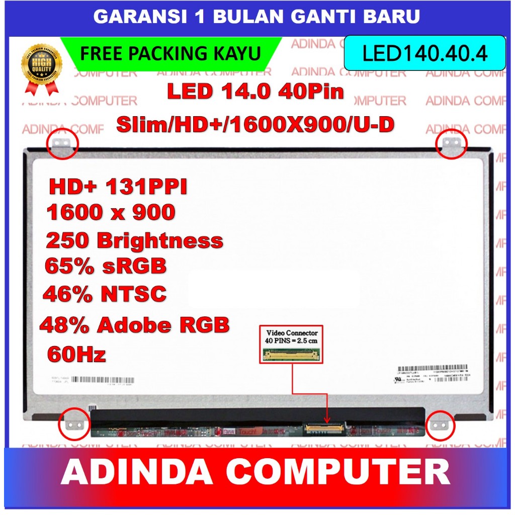 LED LCD HP ELITEBOOK FOLIO 9480M 9470M 9740M 14.0 Slim 40 Pin HD+ 1600*900 Bracket Atas Bawah LP140W