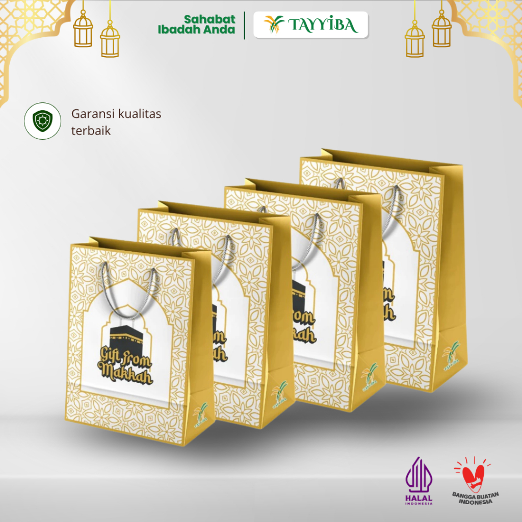 

Paper Bag Gold/ Kuning Tebal dan berkualitas Hampers oleh oleh haji dan umroh