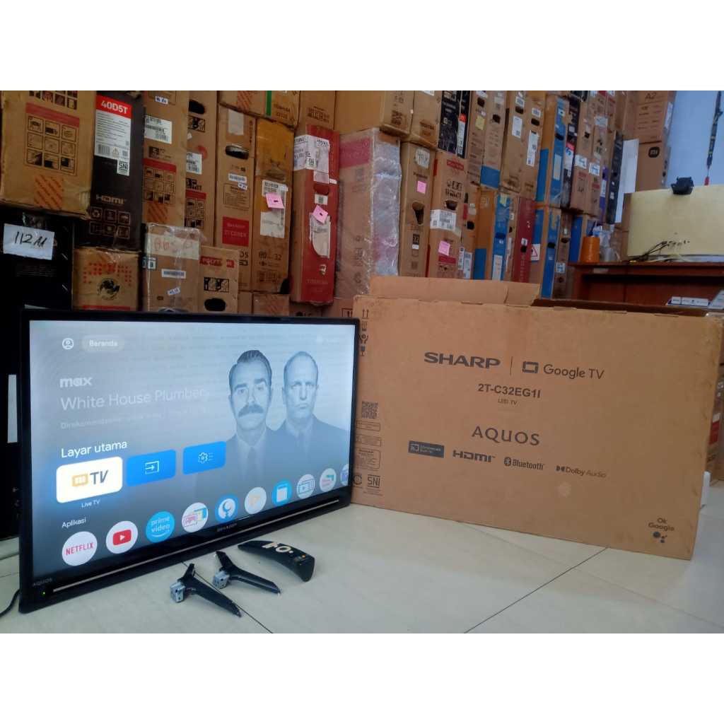 TV SECOND SHARP 32 INCH GOOGLE TV YOUTUBE WIFI NETFLIX HDMI USB KONDISI NORMAL 5148F