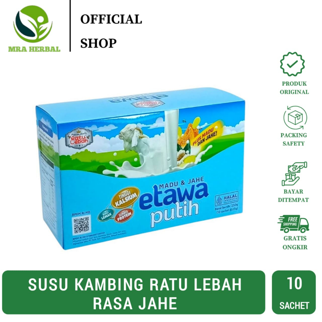 

Susu Kambing Ratu Lebah Rasa Jahe | Susu Kambing Etawa Madu & Jahe Per Box 10 Sachet