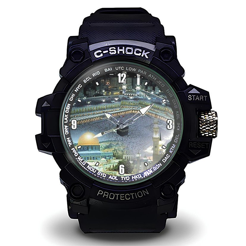 Jam Tangan Pria ISLAM MEKAH ARAB KABAH Sport Analog Quartz Keren Terbaru Hitam