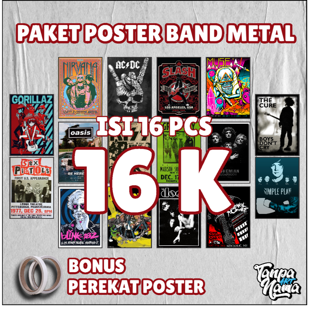 [16PCS] POSTER DINDING KAMAR AESTHETIC PAKET PAKET POSTER BAND METAL [FREE PEREKAT]