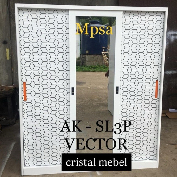 Lemari Plat Besi 3 Pintu Jumbo Sliding / Lemari Sliding Besar / Lemari Besi Sliding 3 Pintu