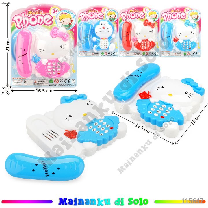 [Mainanku] Mainan Phone Model Mirip Hello Kitty 13 cm Suara Musik Lampu Hello Kitty