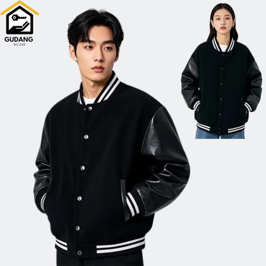 Jaket Baseball Varsity Pria Wanita Oversize Kombinasi Kulit Oscar Varsity Baseball Jackets Lengan Ko