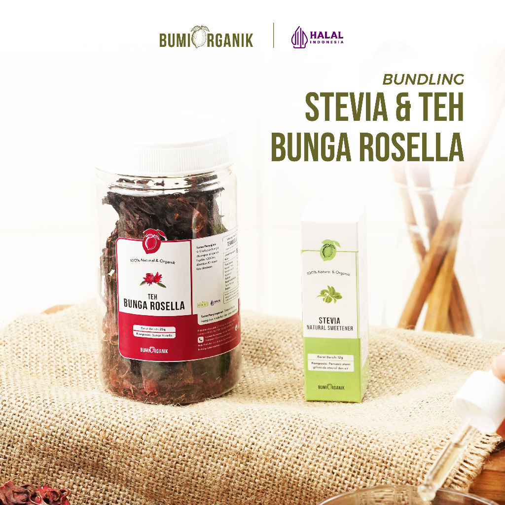

PAKET TEH DIET ROSELLA + STEVIA - BUMI ORGANIK / STEVIA PENGGANTI GULA / TEH BUNGA ROSELLA / STEVIA TETES / STEVIA CAIR / TEH KERING / TEH BUNGA KERING / TEH ROSELLA MERAH KERING / EKSTRAK DAUN STEVIA / TEH ROSELLA / TROPICANA SLIM / NUTRIFARM