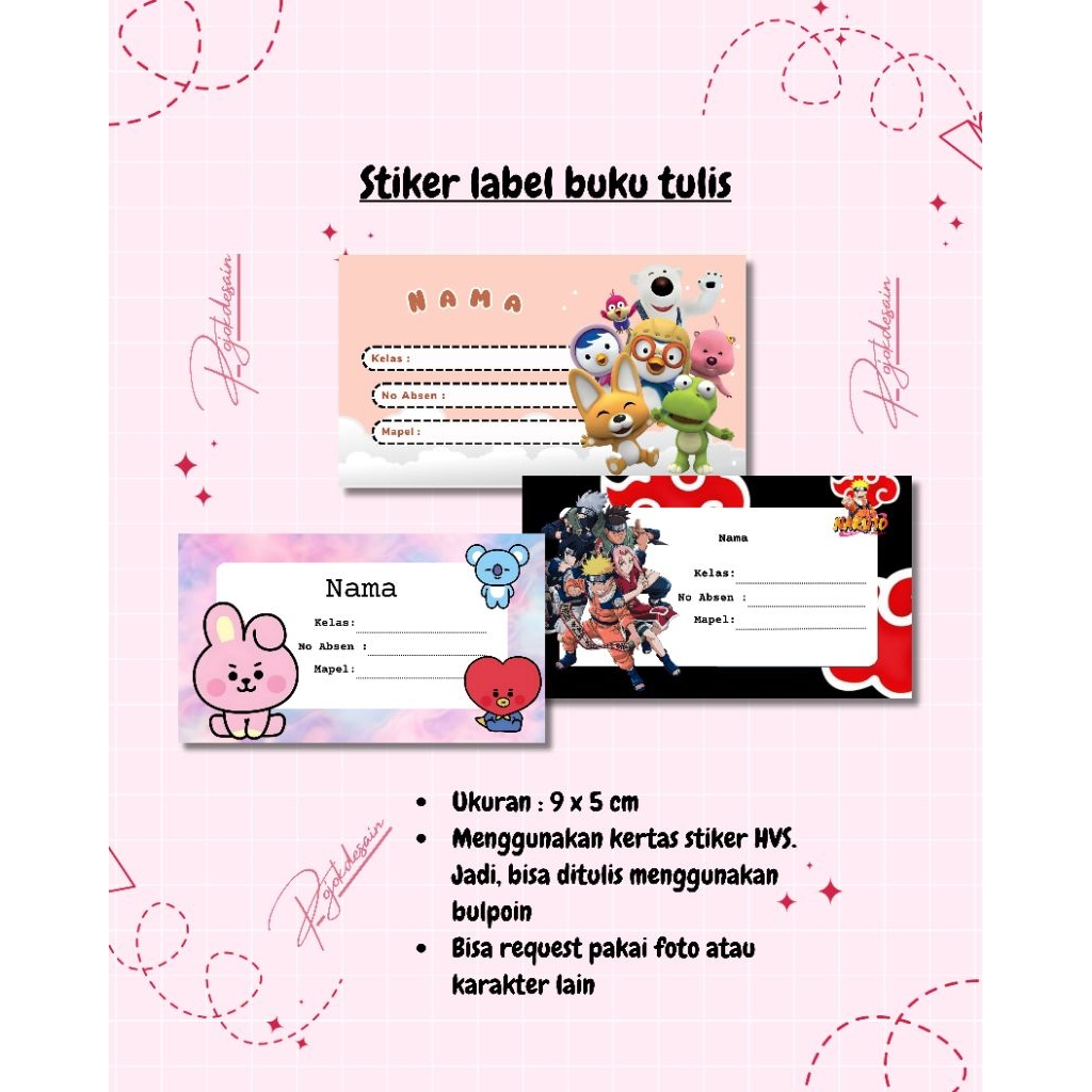 

Stiker label nama buku tulis bahan HVS