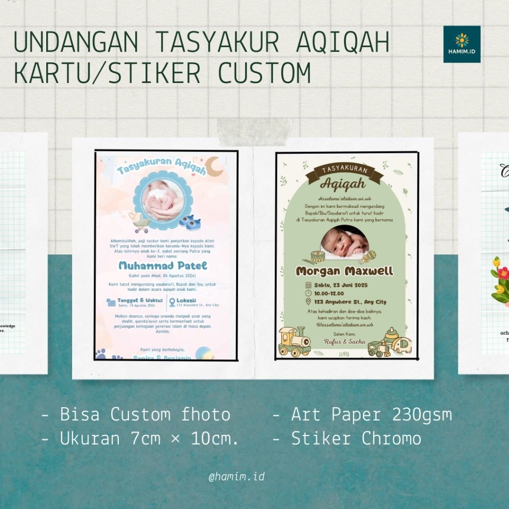 

CETAK UNDANGAN AQIQAH - KERTAS / STIKER | Custom Nama & Desain | Bisa Sesuai Permintaan