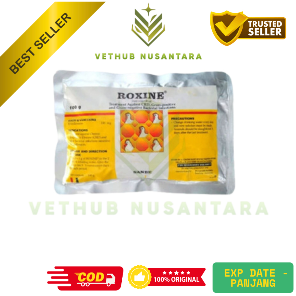 Roxine 100 gram Serbuk Antibiotik Ayam Broiler Layer CRD Collibasilosis dll PT Sanbe Farma
