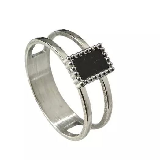 Cincin Wanita / Cincin Titanium Silver Mata Hitam Kotak Double Ring