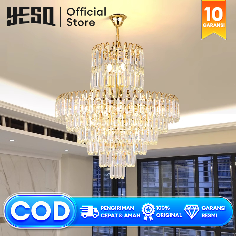 YESQ Lampu gantung kristal led lampu gantung modern mewah lampu Plafon kamar tidur