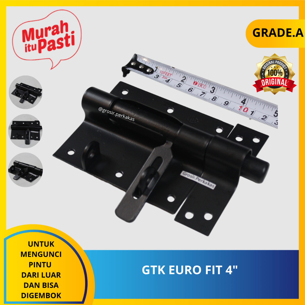GTK EURO FIT 4" hitam - grendel gudang, overpall, gembok sangat tebal. [A][#GTK]