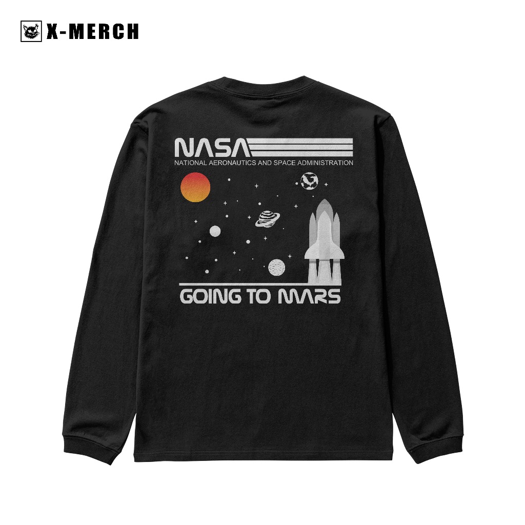 Kaos Atasan Pria - Baju Distro NASA Warna Hitam Lengan Panjang