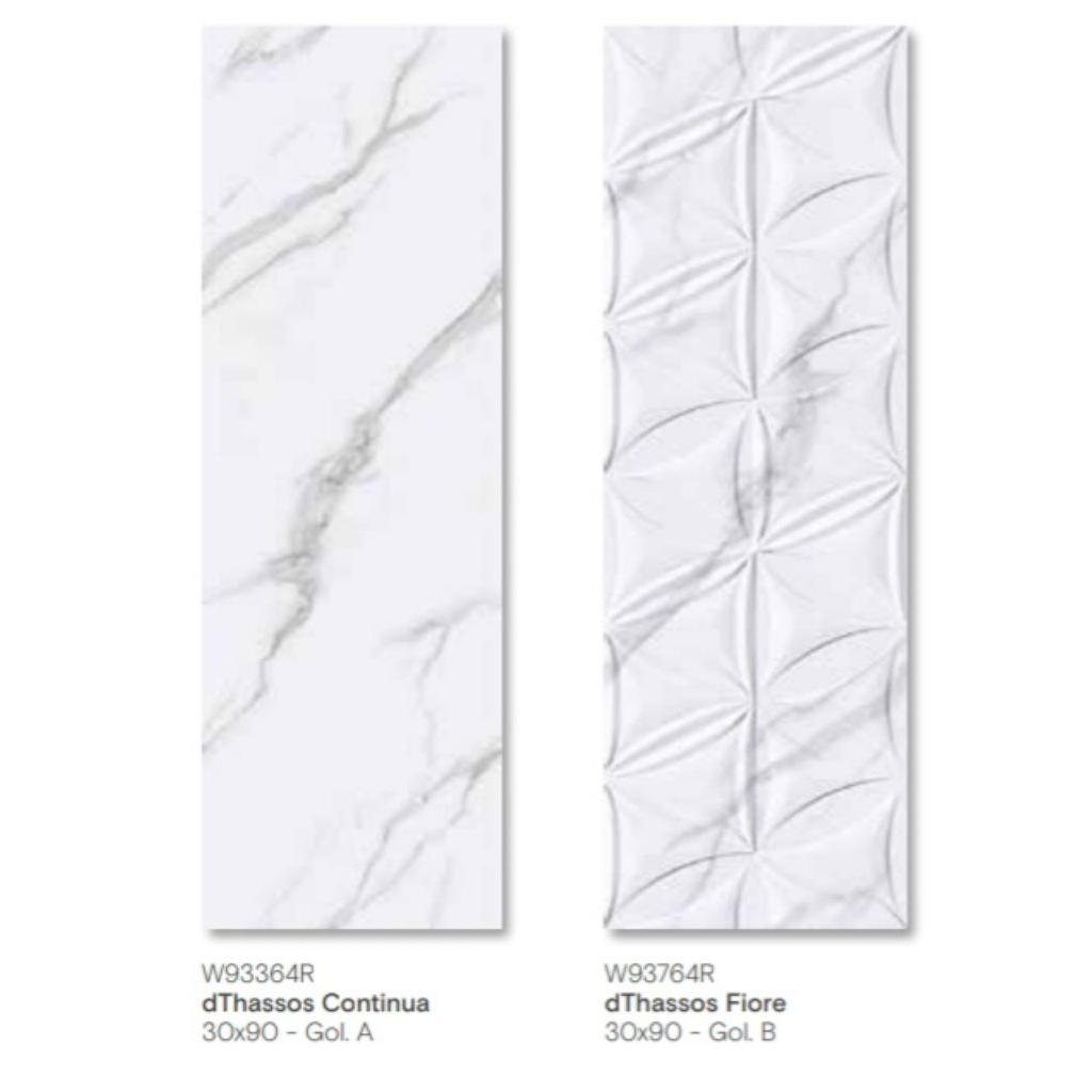 KERAMIK RECTIFICADO SLIM MEREK ROMAN TYPE d'THASSOS CONTINUA GOL.A d'THASSOS FIORE GOL.B UKURAN 30X9