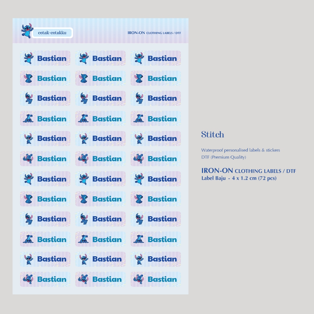 

STITCH / STICKER BAJU / Iron-on Clothing Labels & Stickers / Sablon Baju / Stiker Baju DTF / Stiker Baju Seterika