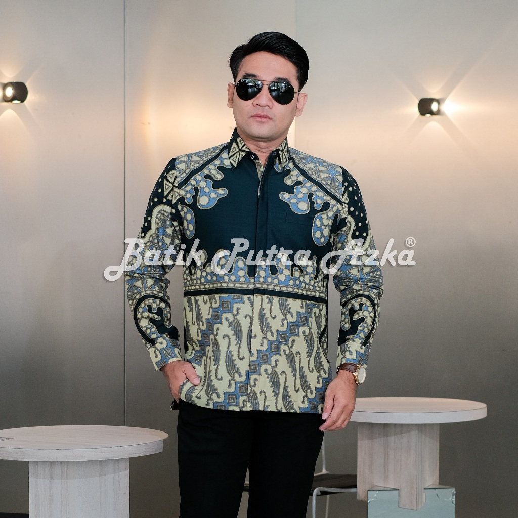 Batik Putra Azka - Kemeja Batik Pria Premium Lengan Panjang - Motif Nawasena - Warna Hijau Kombinasi