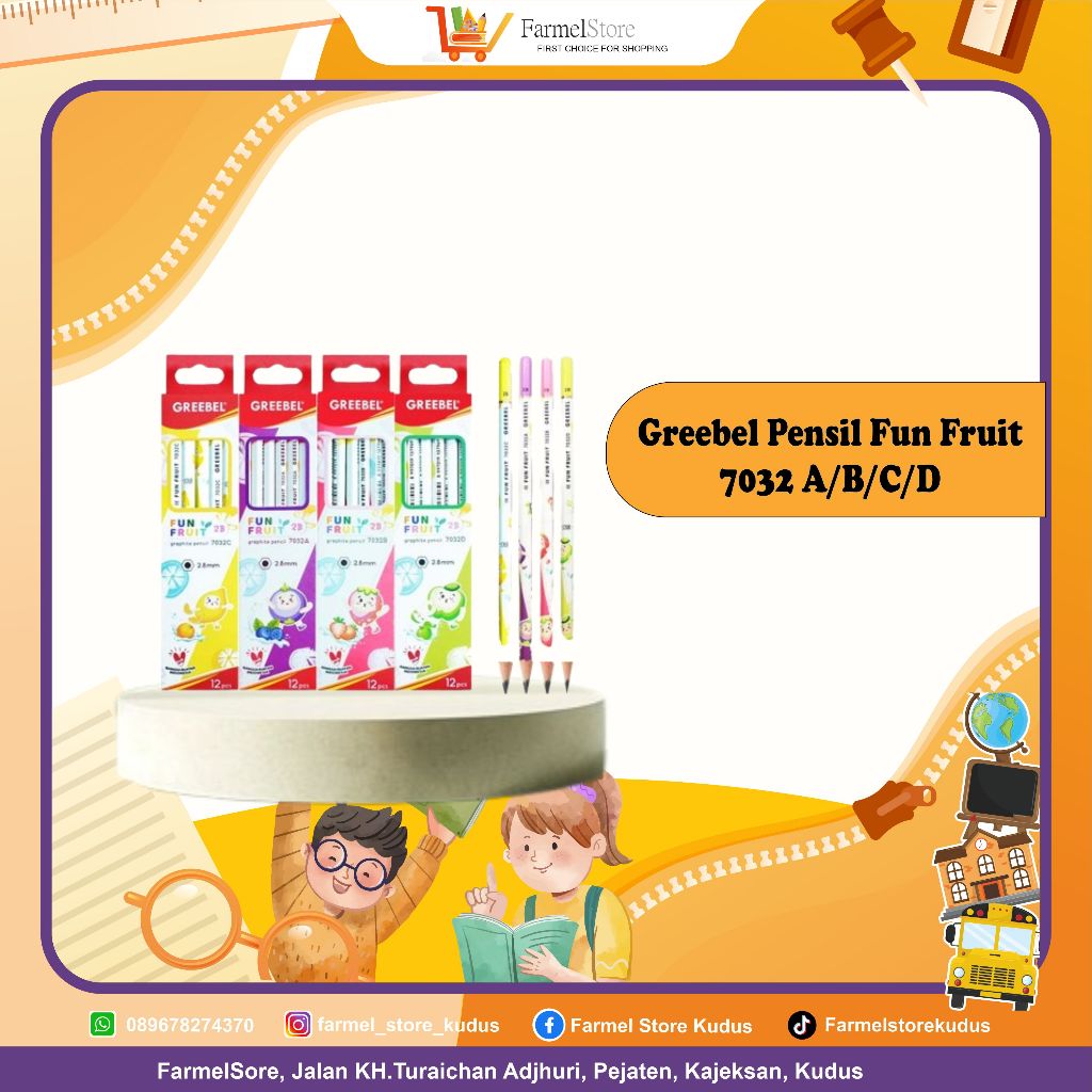 

Greebel Pensil Fun Fruit 7032 A/B/C/D (Isi 3,6pcs)