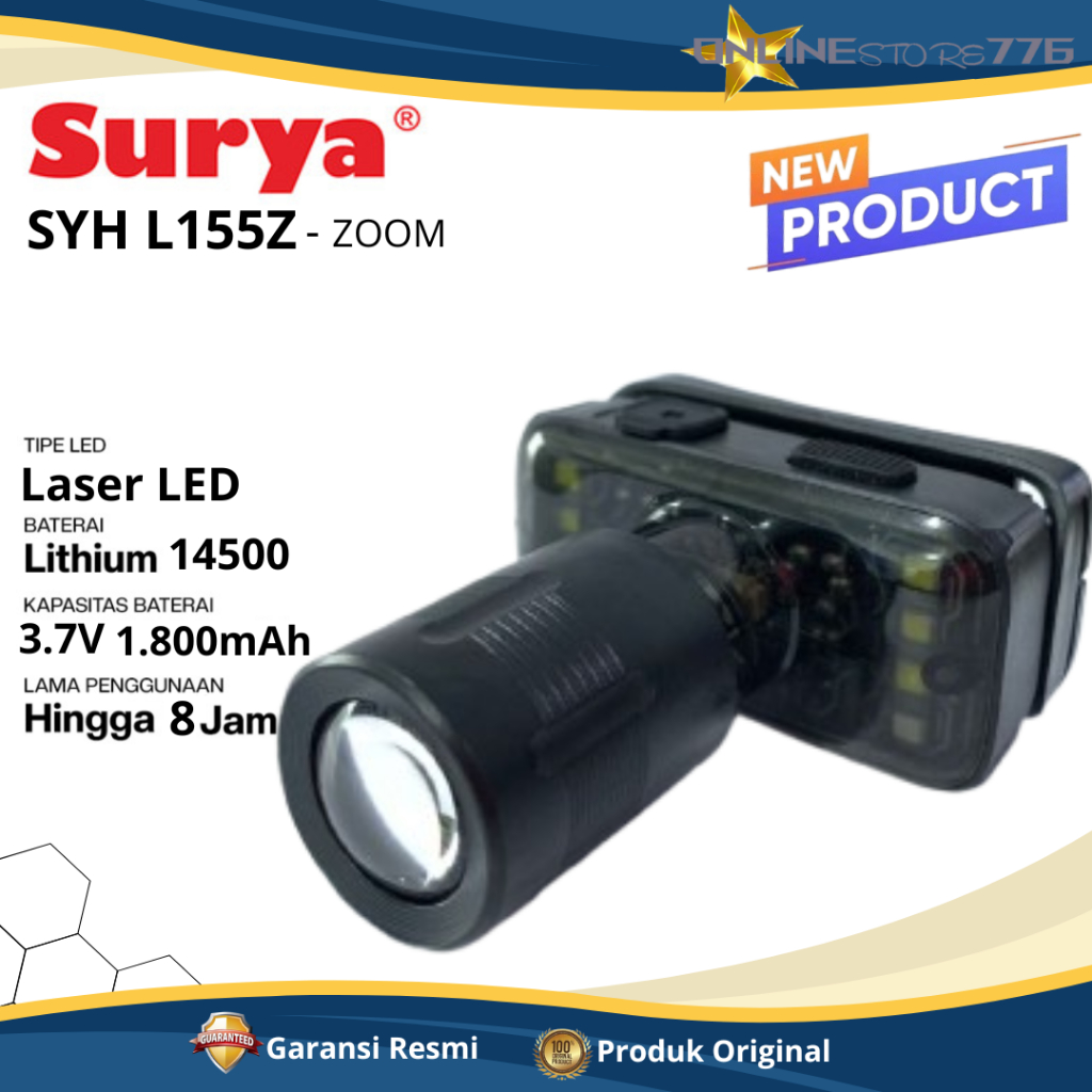 Surya Senter Kepala Zoom All Type Cahaya Putih / Kuning - Tahan Lama dan Jarak Sorot Jauh