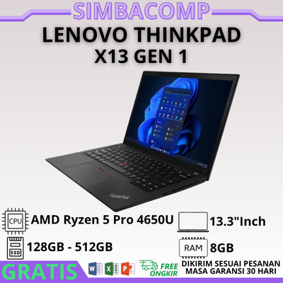 Lenovo Thinkpad X13 GEN 1 AMD Ryzen 5 Pro 4650U / Ryzen 7 4750u Ram 8GB/16GB SSD 128GB - 512GB Layar
