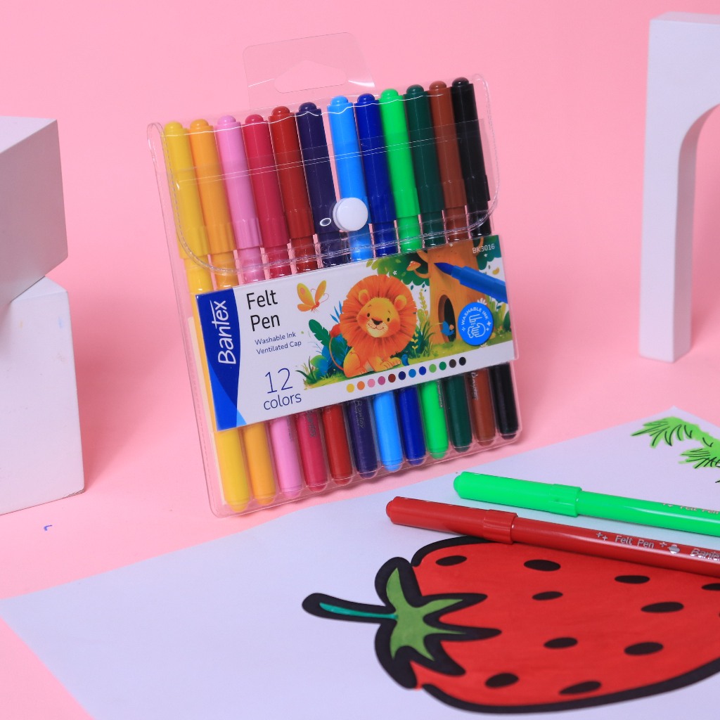

[Stationery Spectrum] Bantex Felt Pen Spidol 12 Warna Cerah Bisa Dicuci / Marker Anak Sekolah Gambar Mewarnai BK3016