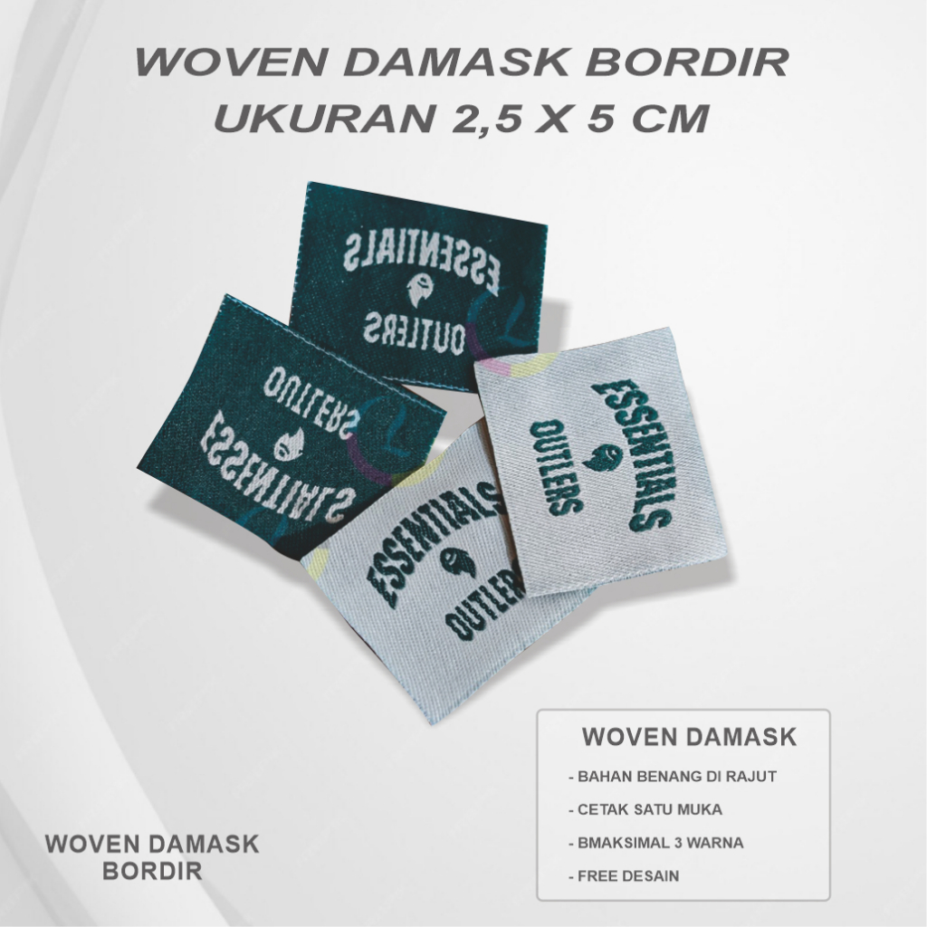 woven damask ukuran 2,5 x 5 cm/ Label baju/label woven damask/woven rajut/label baju