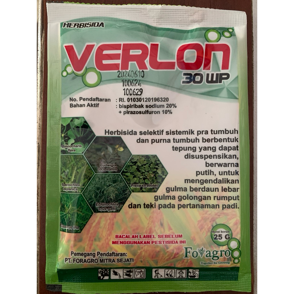 Herbisida - VERLON 30WP (25Gr) Bahan aktif : bispiribac sodium 20% + pirazosulfuron 10% ORIGINAL 100