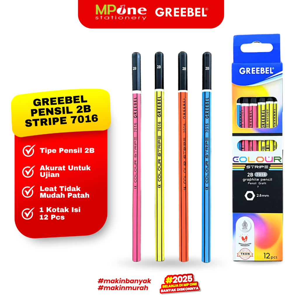 

(1 KOTAK) Greebel Pensil 2B Stripe 7016/ Graphite Pensil Ujian Alat Tulis Sekolah Isi @12PCS GREEBEL