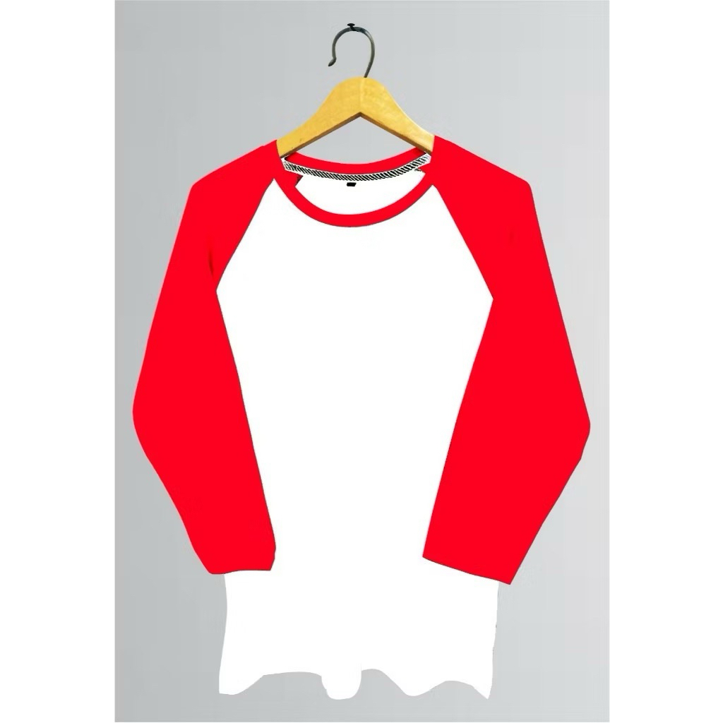 KAOS POLOS RAGLAN WANITA LENGAN PANJANG DTF MERAH PUTIH INDONESIA