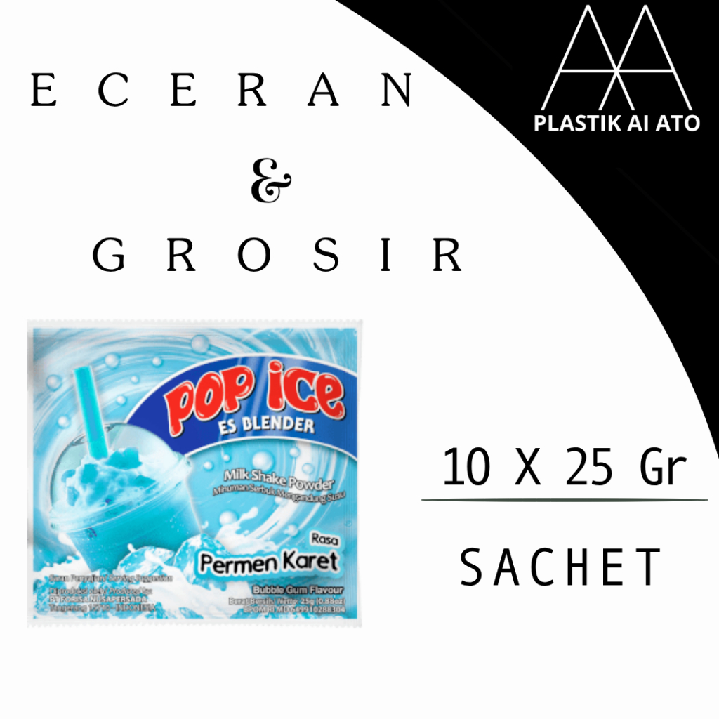 

Pop Ice Milk Shake Permen Karet 25 gr x 10 sachet / Pop ES buah series unik / popes bubble gum / rasa biru