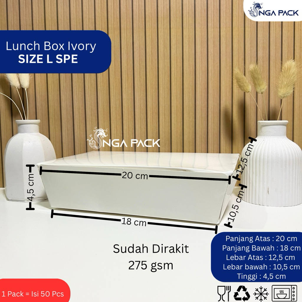 Paper Lunch Box Large Ivory / Lunch Box Putih Food Grade Laminasi Harga satuan