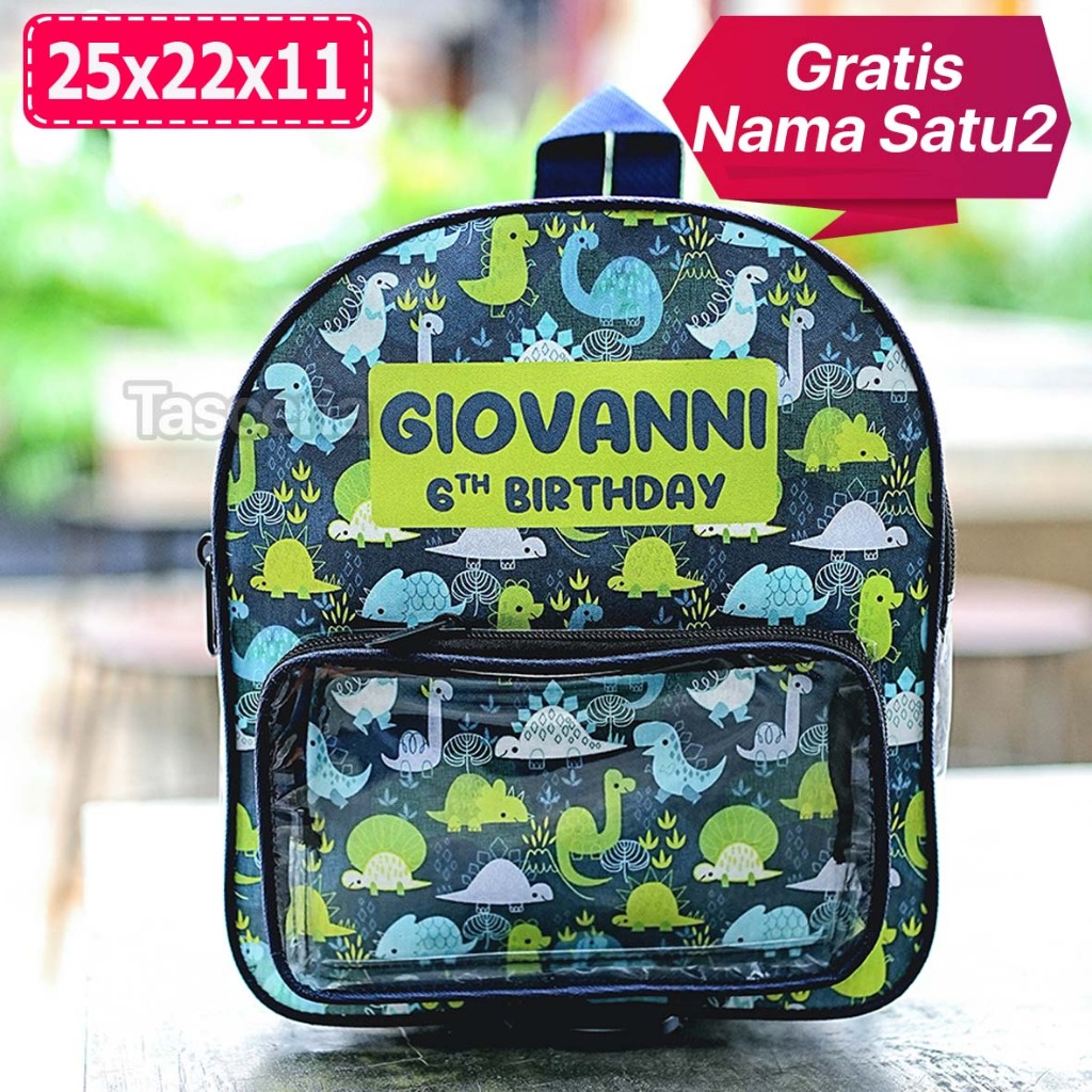 Tas Bingkisan Acara Ultah Ransel Mika Dino Navy Custom