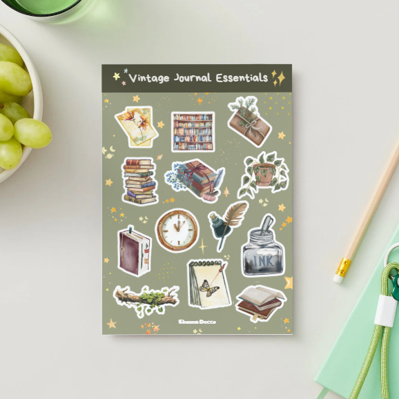 

Sticker Sheet Vintage Journal | Stiker Aesthetic Matte untuk Scrapbook & Journaling