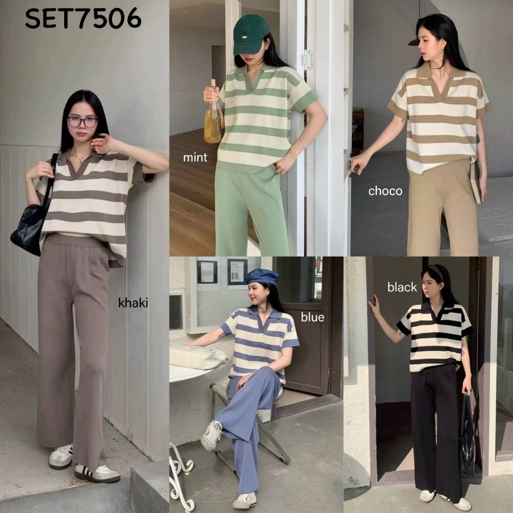 Minjoo Knit Set Loose Collar Top n Long Pants