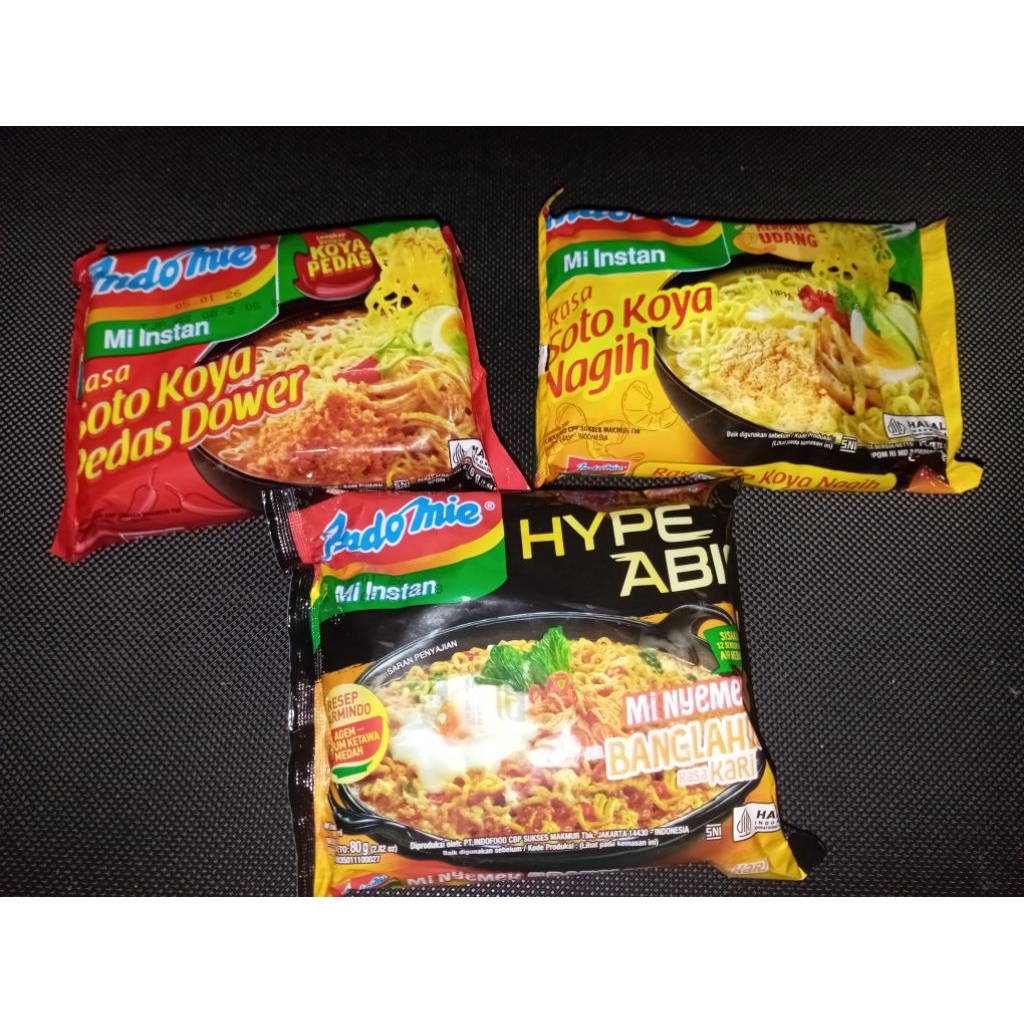 

Indomie Hype Mie Nyemek Bangladesh Kari 80gr, Korea , Rawon Pedes Mercon , Japanese, Soto Nagih, Dower, Banjar Limau Kuit