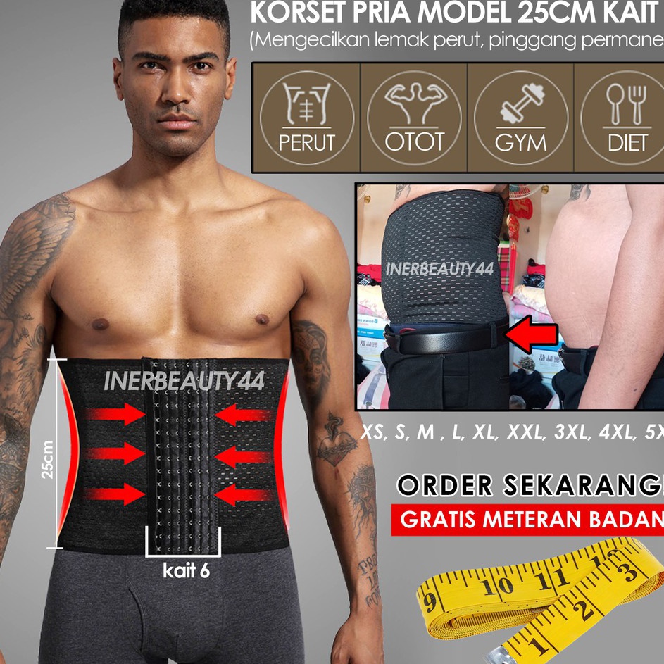 Berkualitas Korset Pria Pengecil perut buncit dan Pinggang model 25cm kait 6 elastis pelangsing peru