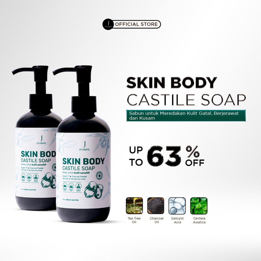 Jevarine Skin Body Castile Soap 2PCS -  Sabun untuk Meredakan Kulit Gatal, Berjerawat dan Kusam (250