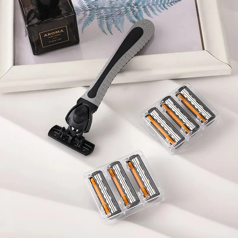 Pisau Alat Cukur Yukinawa isi 7 Razor Manual Set gagang Pegangan Anti Licin Empuk Tahan Lama Pisau tiga 3 lapis Mata Silet cukur Kumis janggut Jenggot isi ulang ganti mata pisau Pria Wanita Disposable 3 Razors Dudukan kepala Strip Pelicin Kulit