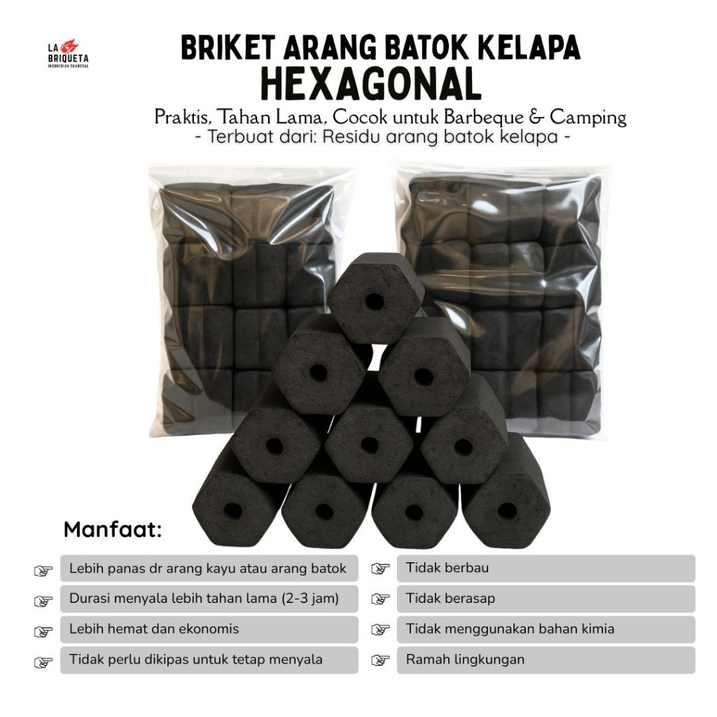 ARANG BRIKET BATOK KELAPA BBQ UNTUK RESTO, KAFE 4 KG