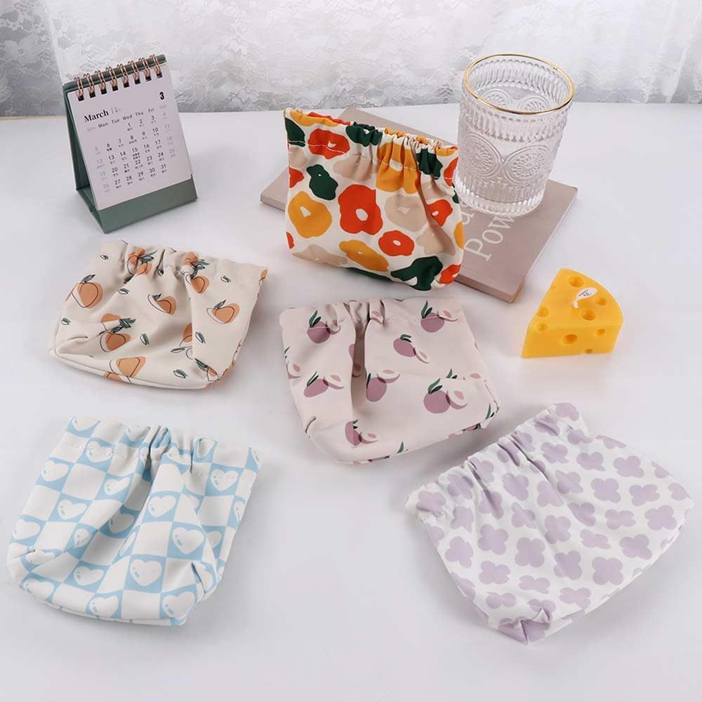 Tas Dompet Coin Pouch Penyimpanan Serbaguna Mini Kecil Ikat Organizer Bag Tas Travel Charger Aksessory Kosmetik Kantong Makeup Kecil Portabel Automatis tutup Tas Penyimpanan Perjalanan Travel Mini Perhiasan Koin Lipstik Canvas Waterproof