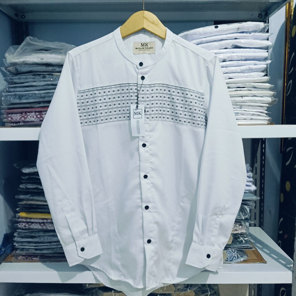 BAHAN PREMIUM / Kemko MK Putih Kemeja Koko Pria Dewasa Baju Koko Lengan Panjang Slim Fit