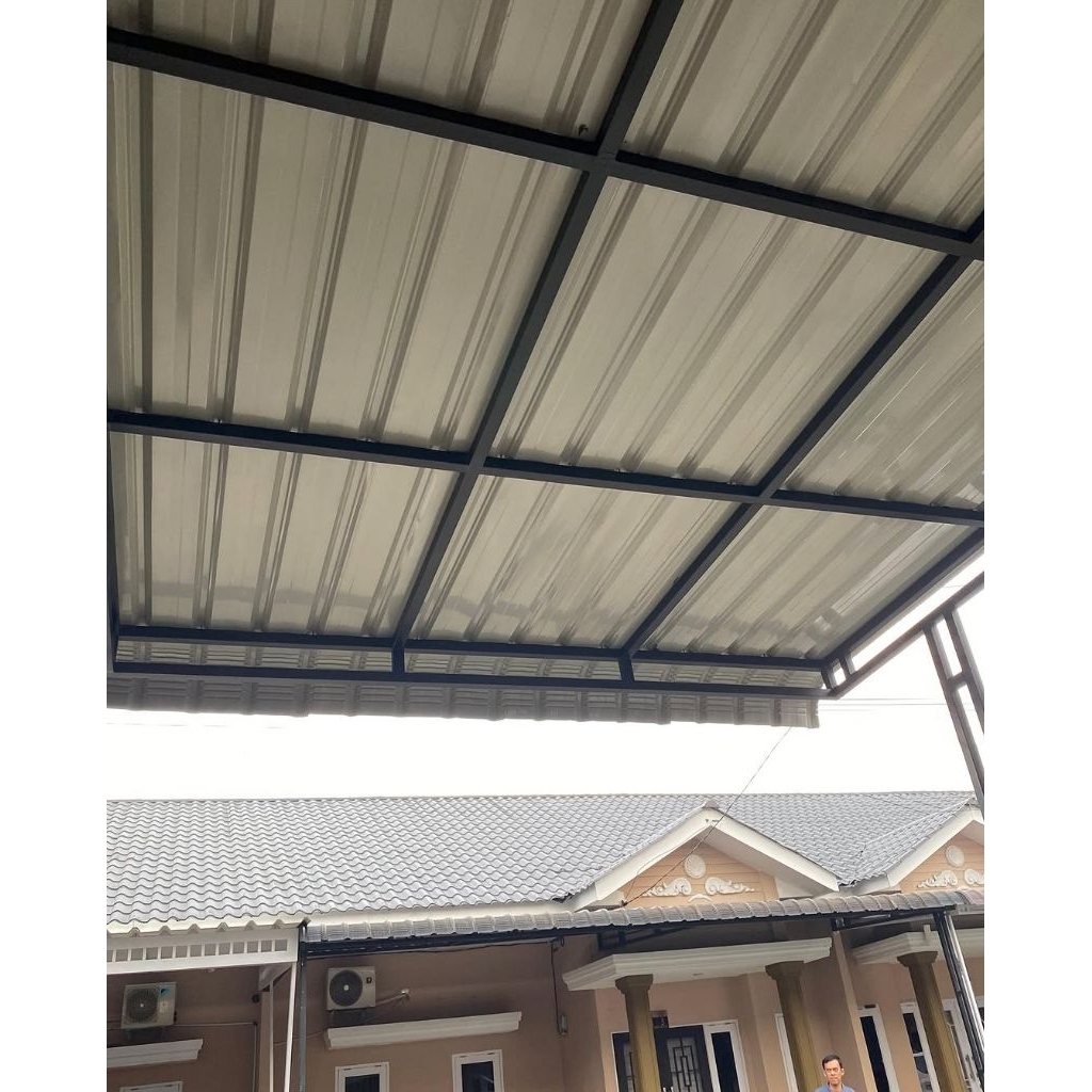 kanopi rumah model spandek rangka hollow galvanis minimalis